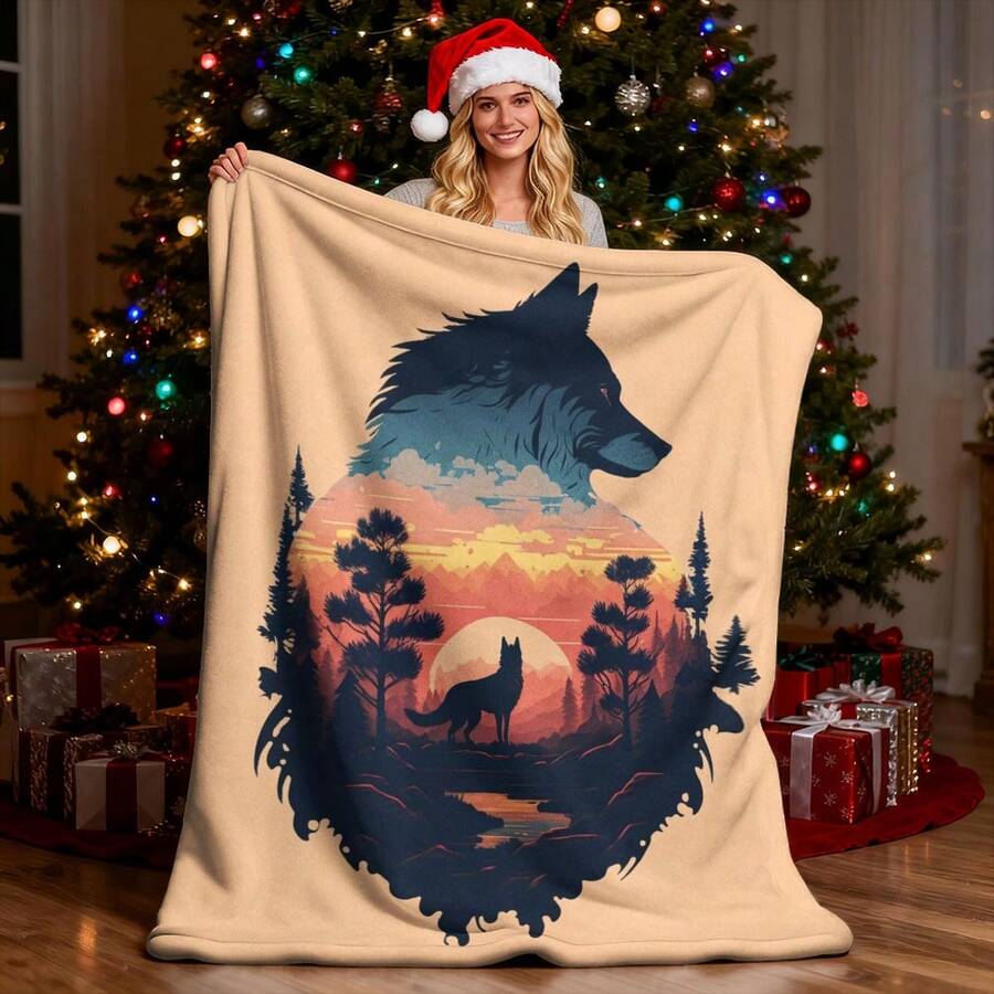 Wolf Dog - Spirit Of The Mountain Dog Fleece Blanket Soft Cozy Twin Blanket, Fuzzy Flannel Blanket For Bed, Sofa, Couch, Travel, Camping - 白色 - 查看 1