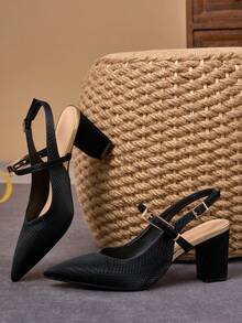 WHDXY 优雅黑色蛇纹粗跟尖头高跟鞋，女士鞋履，舒适系带设计，适合晚宴/工作场合穿着。 - 靜夜黑色 - 查看 6