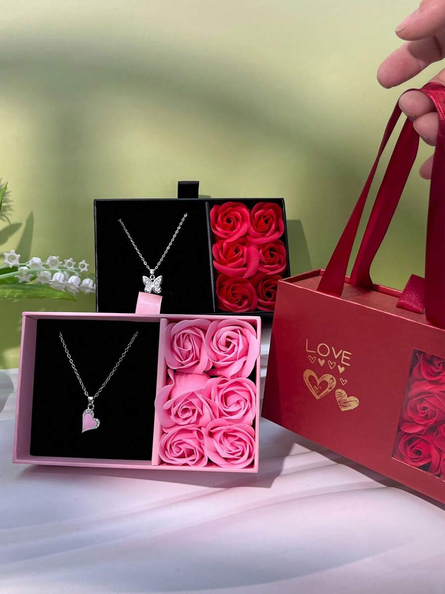 1 Set, 6 Artificial Roses With Jewelry Window Display Gift Box, Creative Valentine's Day Rose Lady's Birthday Gift Box, Very Suitable For Christmas, Mother's Day, Festival Party Accessory Packaging Gift Box (Excluding Accessories) - Multicolor - View 1