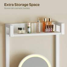 Small Vanity Desk Without Mirror Makeup Vanity Table For Small Space Compact White Dressing Table With Fold-Up Panel And Fabric Drawer For Bedroom Easy Assembly White - 白色 - 查看 6