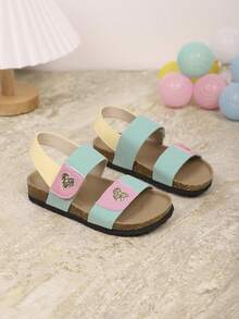 1双女童时尚平底凉鞋，彩虹装饰，时尚百搭，适合女孩户外、旅行、度假穿着