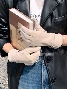 1 Pair Touchscreen Compatible Warm Gloves, Cute Design, Warm Lining, Ideal For Women Outdoor Cycling And Driving In Winter - Multicolor - View 6