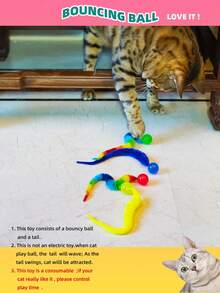 1pc Interactive Cat Lover And Cat Mom Love Toy Magic Worm Ball Elastic Ball Toy Furry Cat Lover And Cat Mom Loveerpillar Teaser Color Radom