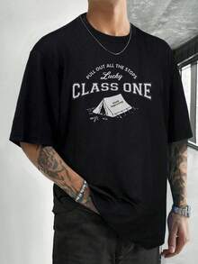 Playera algodón deportiva casual de hombre,  Camiseta de estilo hip-hop urbano , manga corta de corte holgado, bicolor blanco y negro, top casual transpirable de moda, ropa casual Camiseta divertida Moda de verano. - Negro (delantero) - Ver 2