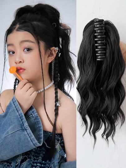 1PC Accessories Synthetic Ponytail Claw Clip Ponytail Extensions Short Curly Ponytail KIDS Ponytail