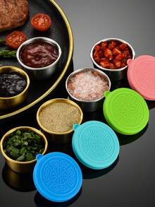 6pcs Salad Dressing Containers, Stainless Steel Mini Sauce Cups With Leak-Proof Silicone Lids, Stainless Steel Dipping Dishes With Leak-Proof Silicone Lids, Portable Sealed Bowls For Lunch Box, Picnic And Travel - Multicolor - View 2