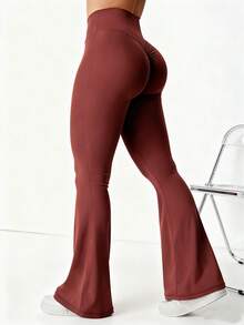 YEOREO Kalie Flare Scrunch Leggings For Women V Cross Waist Bell Bottom Yoga Pants Tummy Control Bootcut Workout Leggings Sweat Weatpants Women Pants For Women Yoga Pants For Women Flare Leggings Joggers For Women Black Pants Sweat Pants Flare Leggings Women Yoga Pants For Women - Rượu vang đỏ - Xem 1