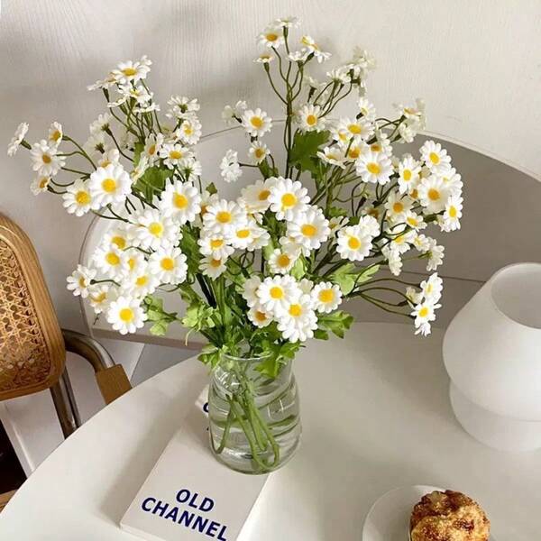 1PC/2PCS/6PCS/12PCS Chamomile Simulation Flower, European Table Small Daisy Fake Flower Home Decoration, Small Wild Chrysanthemum Flower For Spring Summer Home Table Decor