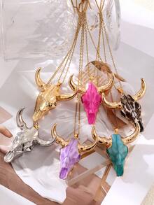 1pc Unique Design Fashion Gold Titanium Steel Chain Alloy Bull Head Diamond Inlaid Round Bull Head Earrings, Western Cowboy Style Bull Head Necklace, Perfect Choice For Women, Suitable For Music Festivals, Parties And Outings, Hip-Hop Style Jewelry, Christmas Gift | Anniversary Gift (Slight Color Deviation Of The Bull Head Earrings.)