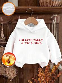 1pc Baby Girl Casual Printed Hooded Pullover Sweatshirt, Autumn/Winter - Adorable Sweatshirt Brings Joy And Happiness To Every Child! Interesting And Colorful Sweatshirt, English Letters Inspire Imagination Of Every Child, Lucky Baby Top