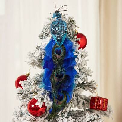 Christmas Tree Ornament Sequins Feather Peacock Ornament Decorative Hanging Ornament Art Craft Gift