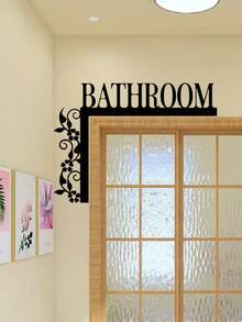 1pc Elegant Metal Bathroom Door Sign, Wall Mounted Wrought Iron Decorative Plaque With Floral Design For Home Interior Decoration, Bathroom Decor