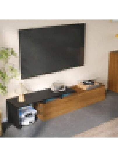 Moderne TV Unit Elegante Stylish, Practical Storage, Black, Wood Look, Glass Shelves, Lighting view 8