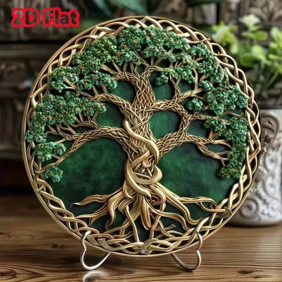 Vintage Tin Painting,Magical Tree Of Life Mandala Art, Vintage Round Wall Decoration, Perfect Home Decoration - Multicolor - View 1