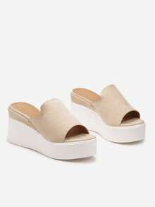 Soft Suede Platform Wedge Sandals Women Summer Casual Travel - Beige - View 5