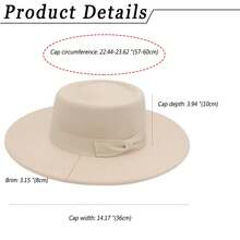 JEWELRYWE Fashionable Simple Bowler Hat, Wide Brim Fedora, Women's Felt Hat, With Bow Belt, Flat-Top Party Hat, With Built-In Adjustable Cord, Evening Party Outfit Accessories, Thanksgiving And Christmas Gifts - 米色 - 查看 2