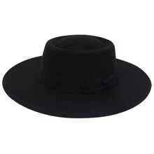 JEWELRYWE Fashionable Simple Bowler Hat, Wide Brim Fedora, Women's Felt Hat, With Bow Belt, Flat-Top Party Hat, With Built-In Adjustable Cord, Evening Party Outfit Accessories, Thanksgiving And Christmas Gifts - 黑色 - 查看 8