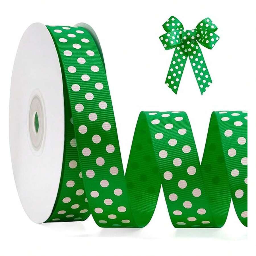 Cinta de grosgrán a lunares de 3/4 de pulgada, carrete de 25 yardas de cinta a lunares verdes y blancos para envolver regalos de Navidad, manualidades DIY, lazos para el cabello, decoración de bodas y fiestas, costura y decoración del hogar - Multicolor 1815 - Ver 1
