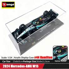 Bburago 1:24 比例高细节收藏版 - 梅赛德斯-AMG F1 W15 刘易斯·汉密尔顿 #44 合金模型车 - W15 #44 - 查看 1