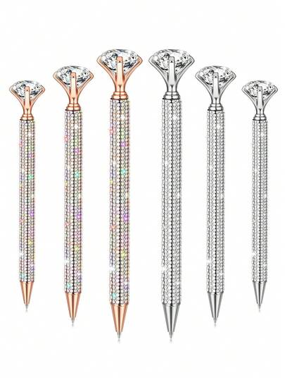 1pc Rhinestone Encrusted Retractable Diamond Ballpoint Pen, Rotating Crystal Decorated Metal Pen Barrel, Multiple Styles Suitable For Weddings, Parties And Birthday Celebrations, Highly Attractive Writing/Signing Pen, Can Be Used As Christmas And Valentine's Day Gifts