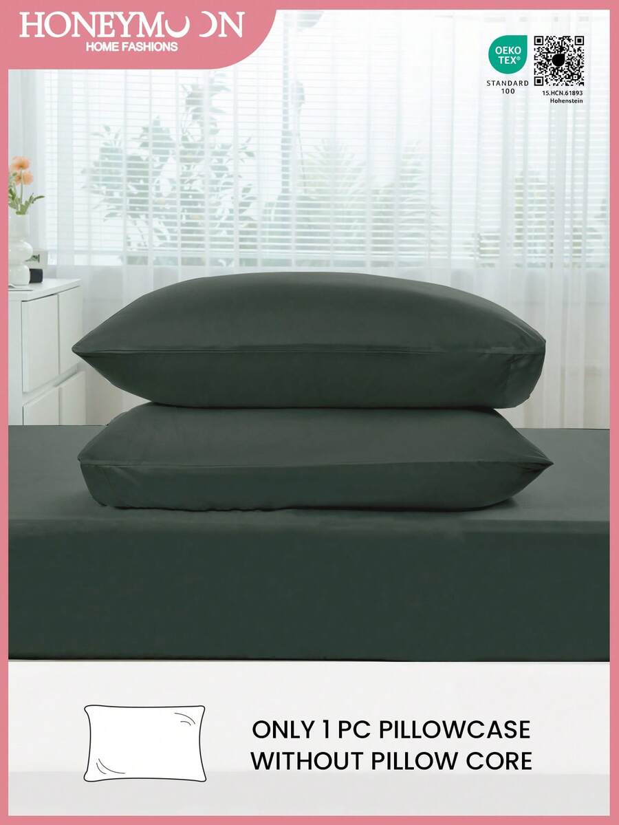 1 funda de almohada de unicolor, sin relleno de almohada, suave, resistente a las arrugas, resistente a la decoloración, transpirable, sin relleno, lavable a máquina, certificada Oeko-Tex - Verde Oscuro - Ver 1