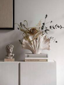 1个大型扇形花瓶，树脂砂纹花瓶，适合家居装饰和客厅桌面摆设