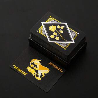 1 Set Black & Gold Rose Pattern Waterproof Matte PVC Playing Cards, Durable Hardened Waterproof Card Deck, Suitable For Valentine's Day, Thanksgiving, Christmas, Halloween, New Year Celebrations
