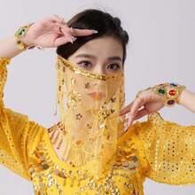 派对面纱，节日面具配饰，闪亮亮片流苏面纱，肚皮舞面罩，狂欢节，万圣节，圣诞节服装化妆舞会 - 彩色 - 查看 3