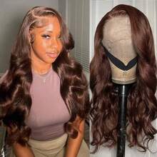 ZHUICHAO Chocolate Blended Hair Wig 13x4HD Lace Frontal Brazilian Hair Wig 30 Inch 200% Density Women Body Wave Pre Plucked Bady Hair Soft And Breathable Internal Network - S4 - 查看 6