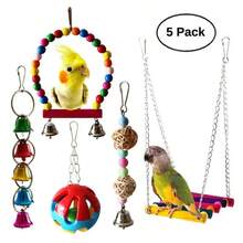 Combination Bird Toys Set Swing Chewing Training Toys Small Parrot Hanging Hammock Parrot Cage Bell Perch Toys With Ladder Toys(Random Accessory Color)
