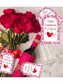 50/25个情人节礼品标签，配麻绳，适用于贺卡、邀请函、礼品包装、情人节礼物、珠宝礼品，心形设计，印有“情人节快乐”字样，适用于面包店、餐厅、精品店、商店，是礼品包装、节日礼物、情人节惊喜的理想之选。 - 彩色 - 查看 7