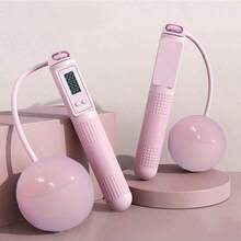 1pc Unisex ABS+TPR Big Ball Jump Rope For Adults, Steel Wire, Dual-Use, Weighted, Intelligent Counting, Electronic Cordless Skipping Rope, Sports Equipment, Gym - Pink - View 3