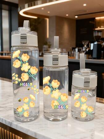 1 pieza Botella de agua portátil y a prueba de fugas con diseño navideño/de Acción de Gracias, de material plástico ligero y duradero, con diseño de dibujos animados lindos, adecuado para viajes, deportes al aire libre, regalo esencial de Navidad/cumpleaños