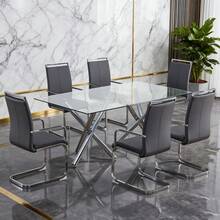 Dining Chairs - Gray + PU Leather - View 1
