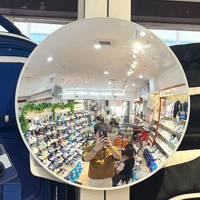 单包装户外停车亚克力凸面镜，360°广角高清车库盲点安全镜 - 防水防污，室内/室外均可使用，高分辨率凹面设计，适用于家庭、商店、停车场、仓库和办公室 - 圆形可调节支架便携式塑料凸面防盗镜，适用于交通学校、社区和街道安全