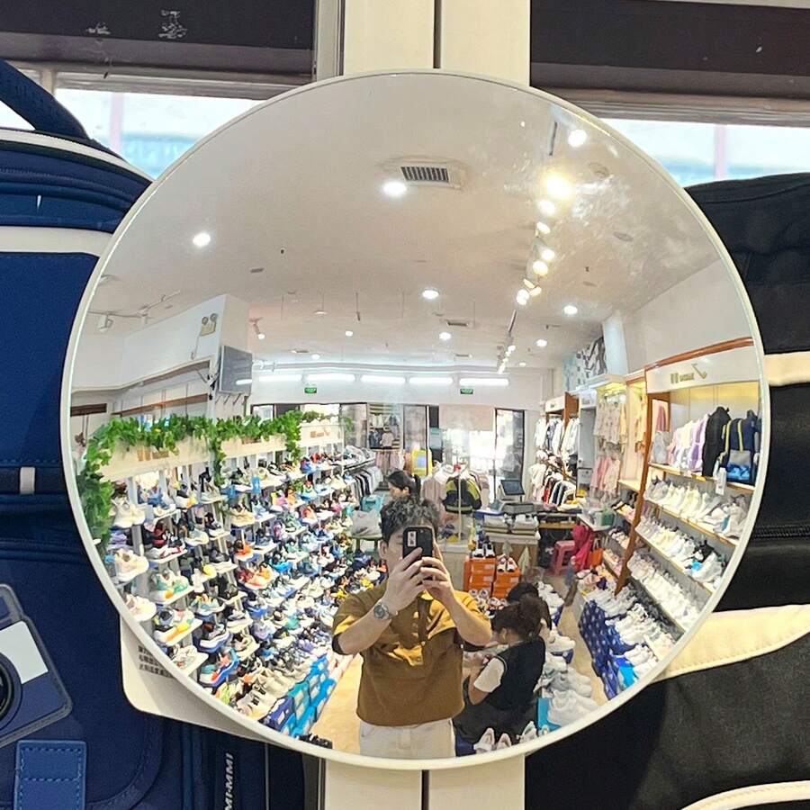 单包装户外停车亚克力凸面镜，360°广角高清车库盲点安全镜 - 防水防污，室内/室外均可使用，高分辨率凹面设计，适用于家庭、商店、停车场、仓库和办公室 - 圆形可调节支架便携式塑料凸面防盗镜，适用于交通学校、社区和街道安全 - 彩色 - 查看 1