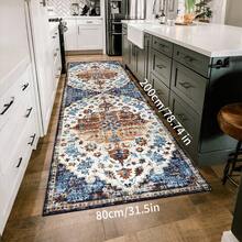 Tappeto passatoia lavabile in stile orientale, tappeto passatoia lungo blu per bagno, tappeto passatoia tradizionale a basso pelo e ampio per ingresso e corridoio, (Blu)