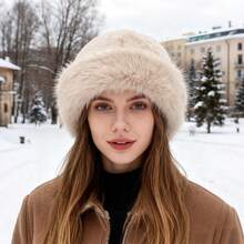 2026Womens Faux Fur Hat Winter Thickened Bucket Hat Warm Faux Fur Hats Plush Mongolian Hats Russian Beret For Women - Coffee - View 5