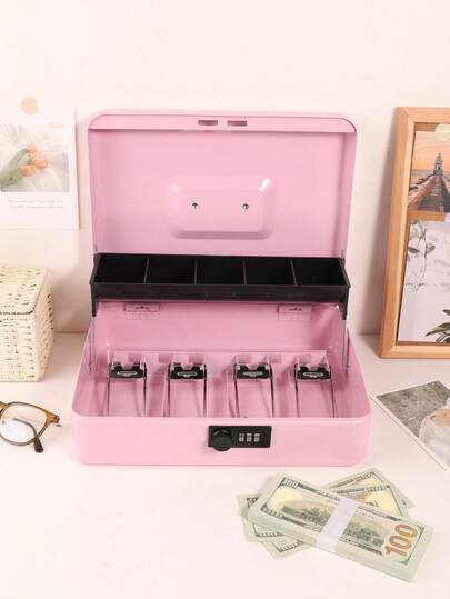 1 pieza Caja fuerte grande con cerradura de combinación - Diseño de voladizo multicapa, 4 compartimentos para billetes y 5 compartimentos para monedas, 30 cm x 24 cm x 9 cm, adecuada para la gestión segura del dinero en oficinas