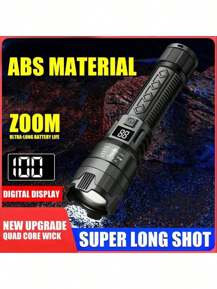 1 件 LED 手电筒，便携式防水充电手电筒，多功能伸缩变焦手电筒，户外 USB 充电应急手电筒，用于应急、露营、露营配件