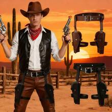 PU Leather Wrist Strap Waist Holster With Leg Strap, Lara Holster,Western Cowboy And Gun Holster Combo Belt, Practical Role-Playing Prop, Unisex Costume Accessory, Cosplay Accessories, Suitable For Christmas, Unisex Accessory, Funky Design, Durable Strap, Reinforced