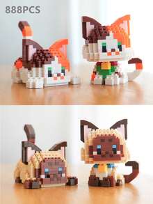 1pc Cute Cat Series Cartoon Figurine Plush Doll (Tabby Cat/Calico Cat/Cow Cat/Black Cat/Ragdoll Cat/Siamese Cat) Animal Model DIY Assembling Building Blocks Home Decor Birthday/Halloween/Christmas Gift Cat, Building Blocks, Halloween,Littlest Pet Shop,Number Blocks,Doll - Multicolor - View 23