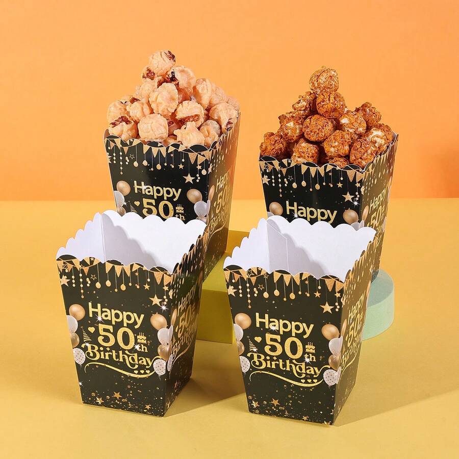 10个/20个装,黑金配色50岁生日快乐食品盒,薯条盒,爆米花杯,爆米花桶,生日派对装饰,周年纪念派对装饰,以及电影夜宵盒,也适用于午餐盒、面包店、汉堡店等。 - 多色50歲 - 查看 1
