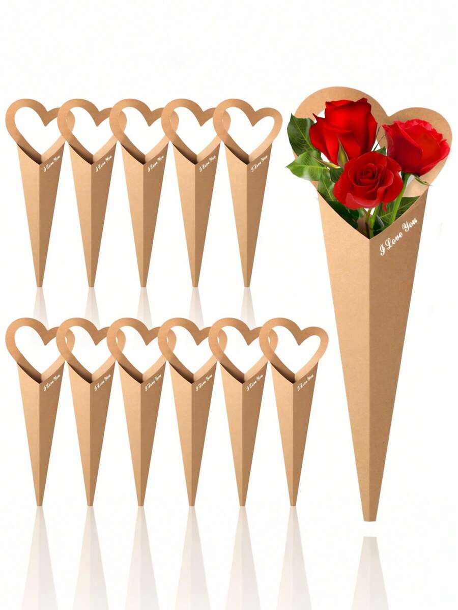 Gói 6 túi quà tặng bó hoa nâu, túi giấy đựng hoa đơn, hộp quà gói tình yêu, túi đựng hoa, hộp quà tặng cho ngày lễ tình nhân, đám cưới - màu nâu - Xem 1