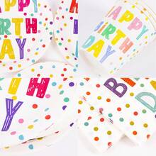 55/25/10pcs Colorful Polka Dot Happy Birthday Disposable Plate Napkin Cup Set, Plates, Napkins And Cups Party Supplies, Suitable For 10 Guests, Disposable Paper Plates Party Tableware Suitable For Birthday Wedding Party Family Picnic - Multicolor - View 3
