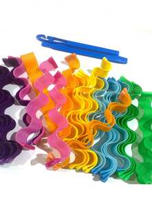 便携式魔术卷发器套装，带造型钩，无需加热，螺旋卷发棒，水波纹卷发套装，美发造型配件，卷发器，美发造型工具，DIY卷发棒，编织网卷发钳，波浪卷发器，免加热卷发器 - 彩色 - 查看 4