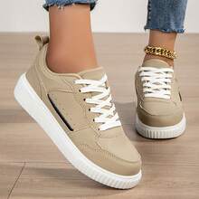 男女通用情侣鞋，系带运动鞋款，适合室内穿着 - 卡其色 - 查看 4