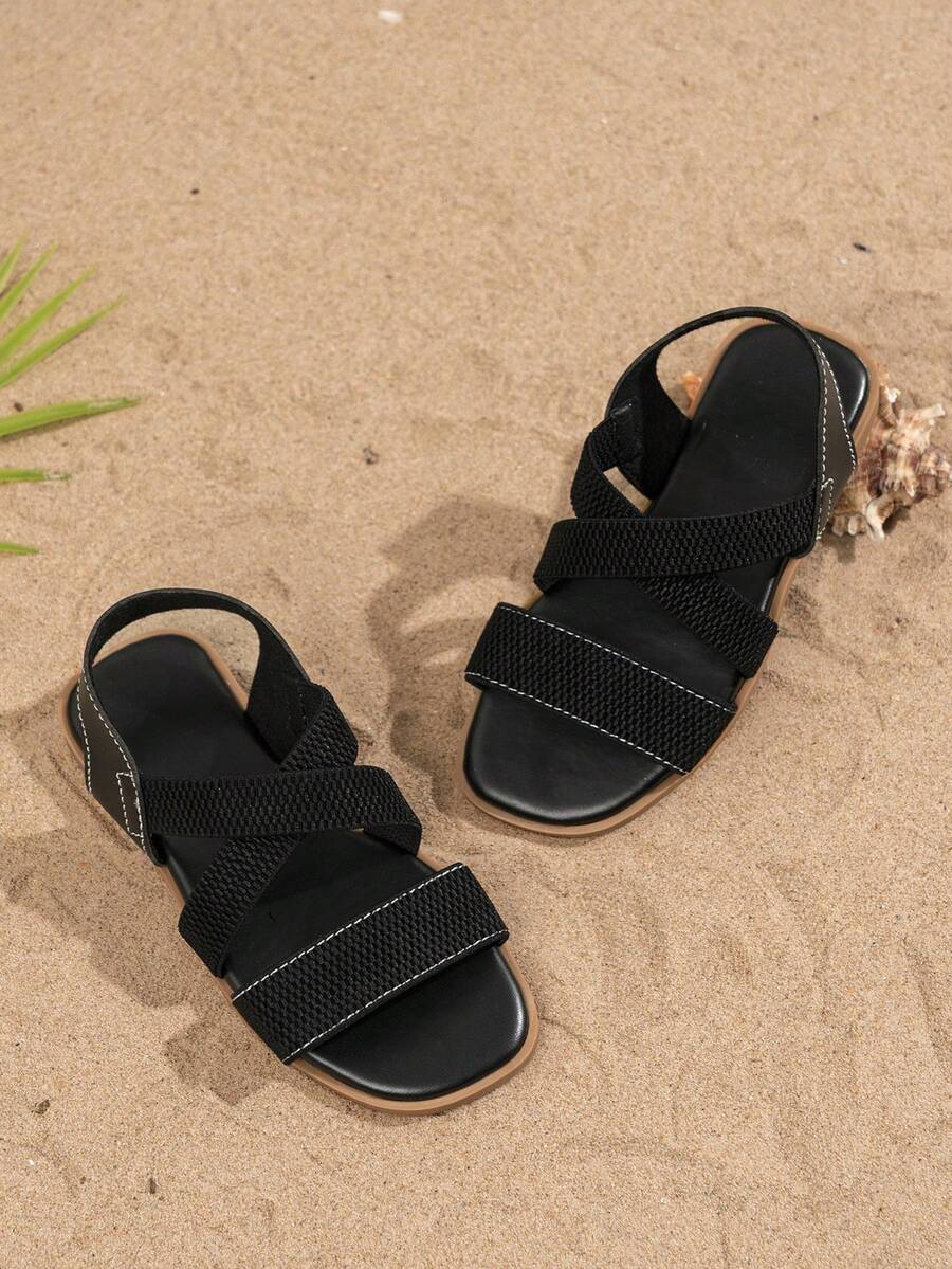 1 Pair Fashionable Color Block Children's Sandals, 2026 New Summer Kids Colorful Sandals, Bohemian Style Sandals, Suitable For Casual, Holiday, Beach, Pool And Party Wear - Black - View 1