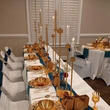 10PCS 3 Arm Gold Metal Candelabra For Wedding Dining Table, Hurricane Candle Holders Centerpiece,33.8inch Taper Candle Holders With Acrylic Shades For Ceremony, Birthday Party,Halloween,Christmas Party Decor,Mother's Day Party Supplies,(Not Include LED Candle) - Vàng ánh kim - Xem 5
