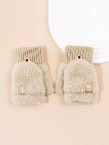 1 par enfärgade barnhandskar med björnmotiv och flip-top, varma och frostskyddande för skrivning, unisex - 1Pair - Visa 18